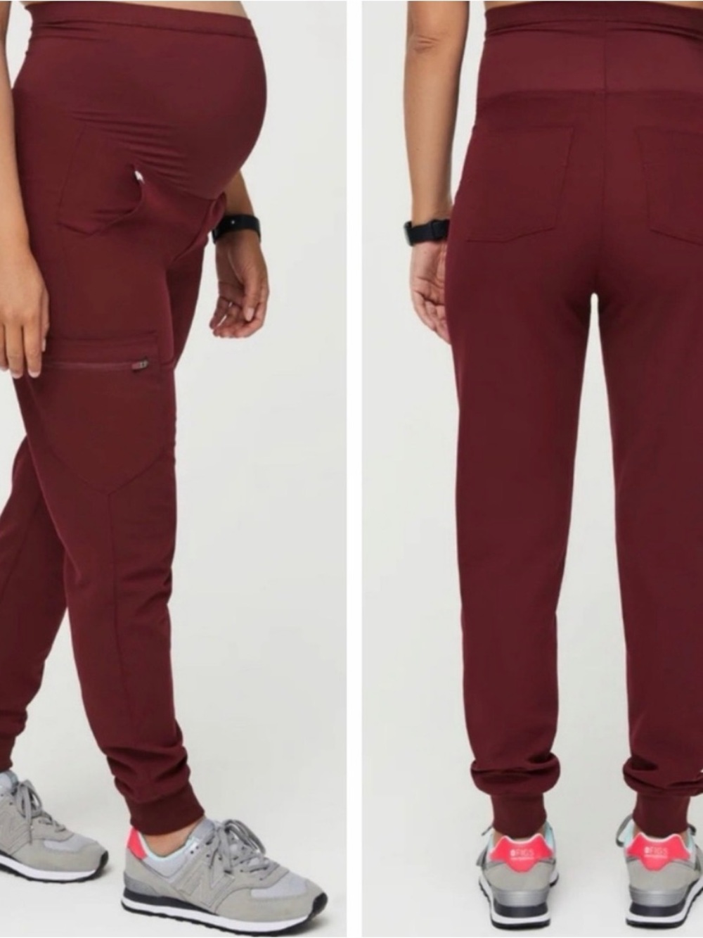 Figs Zamora Maternity Jogger Scrub Pants in Burgundy